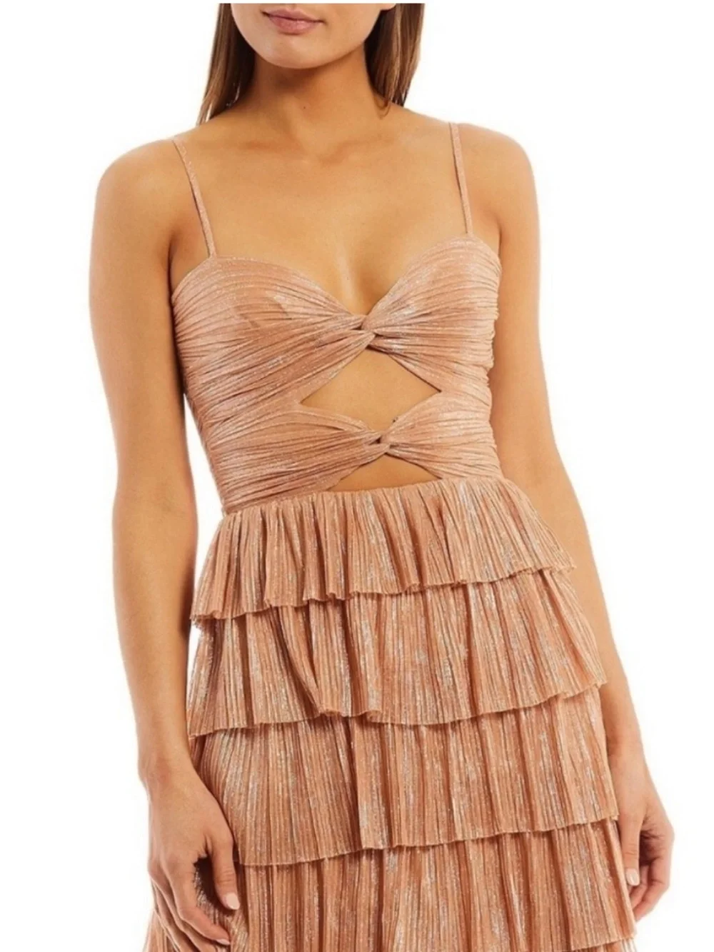 NWT Gianni Bini
Grace Metallic Plisse
Sweetheart Neck
Cut-Out Tiered Dress - Picture 8 of 9